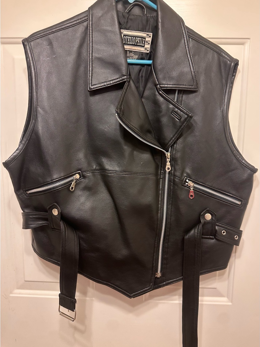Otello Pelle Black Faux Leather Motorcycle Vest Women’s Sleeveless Biker Vest